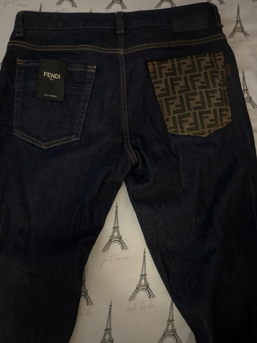 Fendi Men’s Dark Indigo Jeans with FF Logo Back Pocket